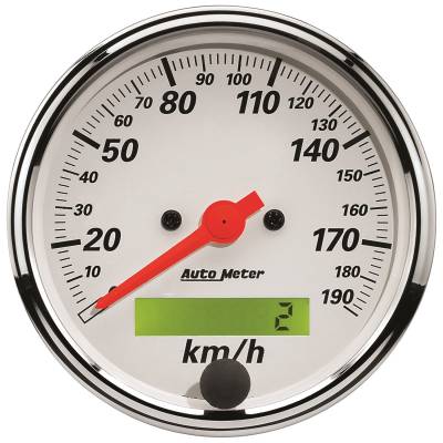 AutoMeter GAUGE, SPEEDOMETER, 3 1/8" , 190KM/H, ELEC. PROG. W/ LCD ODO, ARCTIC WHITE 1388-M