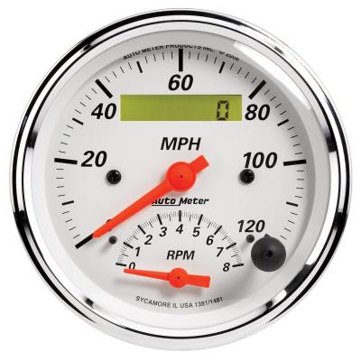 AutoMeter GAUGE, TACH/SPEEDO, 3 3/8" , 120MPH & 8K RPM, ELEC. PROGRAM., ARCTIC WHITE 1381