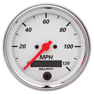 AutoMeter GAUGE, SPEEDOMETER, 3 3/8" , 120MPH, ELEC. PROG. W/ LCD ODO, ARCTIC WHITE 1380
