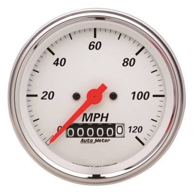 AutoMeter GAUGE, SPEEDOMETER, 3 3/8" , 120MPH, ELEC. PROG. W/ WHEEL ODO, ARCTIC WHITE 1379