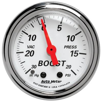 AutoMeter GAUGE, VAC/BOOST, 2 1/16" , 30INHG-20PSI, MECHANICAL, ARCTIC WHITE 1372