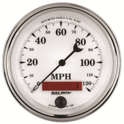 AutoMeter GAUGE, SPEEDOMETER, 3 3/8" , 120MPH, ELEC. PROG. W/ LCD ODO, OLD TYME WHT II 1287