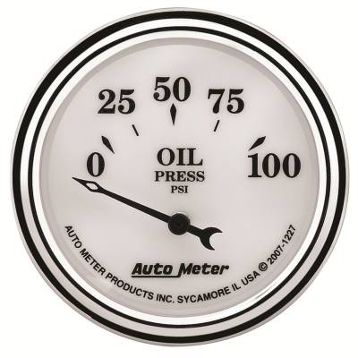 AutoMeter GAUGE, OIL PRESS, 2 1/16" , 100PSI, ELEC, OLD TYME WHITE II 1227