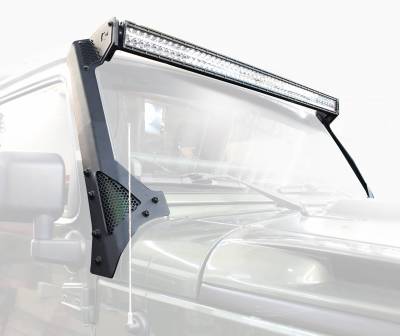 Hood - Hood Hardware - Go Rhino - Go Rhino Windshield Light Mount for Jeep Wrangler JK, fits 50" Light Bar 730503T