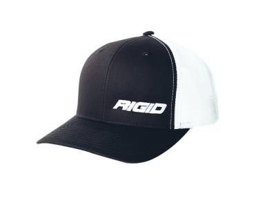 RIGID Industries RIGID Retro Trucker Hat With Offset Logo, Black Front, White Mesh Snapback 1029