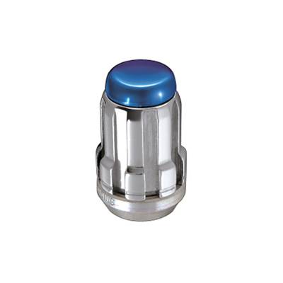 McGard Tuner Style Cone Seat Lug Nuts-Chrome w/Blue Caps-Bulk Box 65003BC