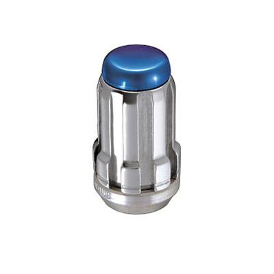 McGard Tuner Style Cone Seat Lug Nuts-Chrome w/Blue Caps-Bulk Box 65001BC