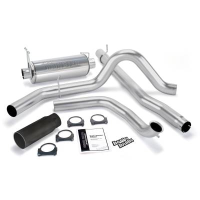 Monster Exhaust System Single Exit Black Round Tip 99 Ford 7.3L Truck W/Catalytic Converter Banks Power