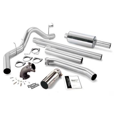Monster Exhaust System W/Power Elbow Single Exit Chrome Round Tip 98-02 Dodge 5.9L Extended Bed Banks Power